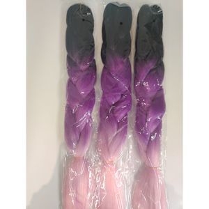 NWOT Jumbo Braided Hair 3pk Black/purple/pink Ombre 24in